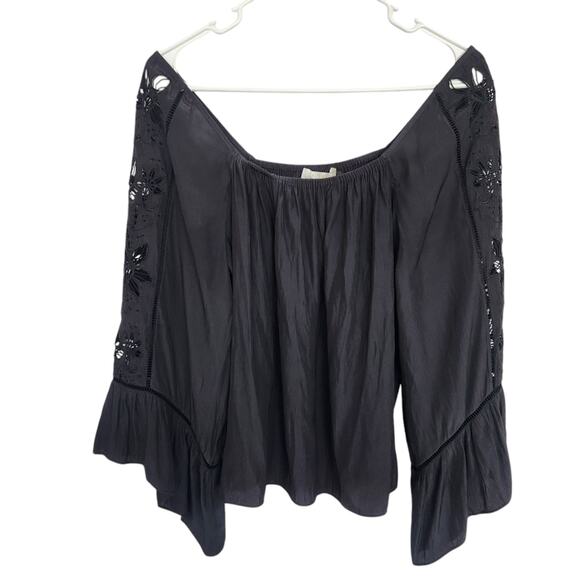 Ramy Brook Black Silk Embroidered Lace Top S Whimsigoth Retro Boho Party - Picture 1 of 6